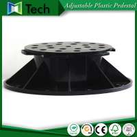 Adjustable plastic pedestal for raised outdoor floor support